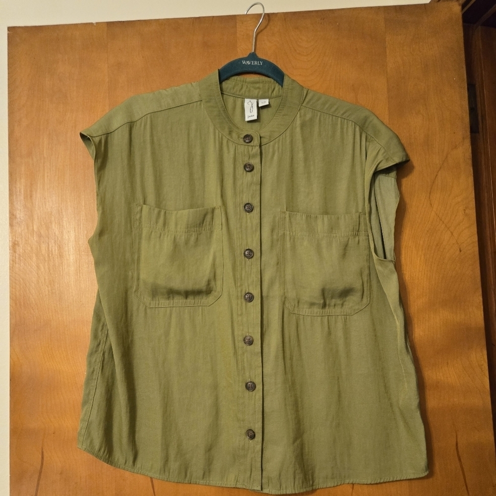 Joie Olive Green Sleeveless Button Front Top Size L